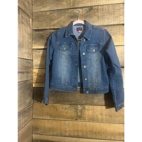 The Childrens Place Girls Denim Jacket Blue Size 14 XLTG Wash Button Front - Picture 2 of 7